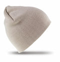 RC044 by Result Winter Essentials, a beige knit beanie, is displayed on a white background with a slight tilt.