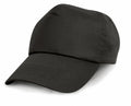 A plain black RC05X baseball cap from Result Headwear, featuring a curved brim, set against a white background.
