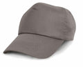The RC05X baseball cap by Result Headwear, featuring a curved brim and six-panel construction in plain gray, is depicted slightly to the right against a plain white background.