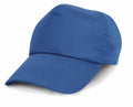 A Result Headwear RC05X baseball cap, featuring a plain blue design with a curved brim and structured crown, displayed against a white background.