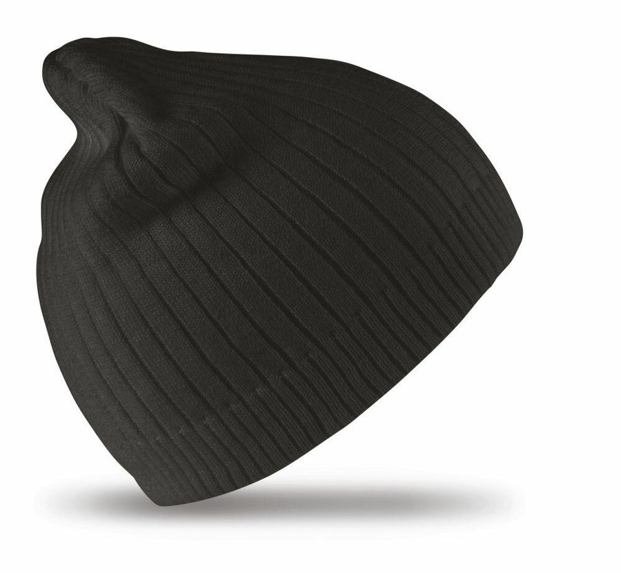 An RC074 knit beanie from Result Winter Essentials in black, displayed against a white background.