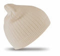 A Result Winter Essentials RC074 cream-colored, ribbed knit beanie hat is displayed against a white background.