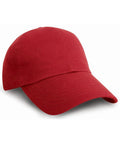 A red RC10X baseball cap from Result Headwear, featuring a curved brim and a structured front panel, set against a white background.