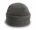 The Result Winter Essentials RC141 beanie, featuring a gray fleece material and folded brim, is displayed against a white background.
