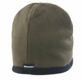 A green fleece beanie with a black rim and a small "Result Winter Essentials" logo tag at the bottom, known as Product Name RC142.