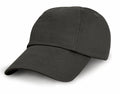 A classic black RC18J baseball cap by Result Headwear, featuring a curved brim, pictured from the front and slightly angled to the side.