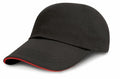 A Result Headwear RC24P featuring a sleek black design with a subtle red accent along the edge of the brim.