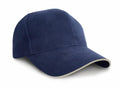 A Result Headwear RC25P baseball cap featuring a plain navy blue design, a slightly curved brim, and a white edge trim.
