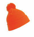 Product RC28J from Result Winter Essentials is a vibrant orange knit beanie featuring a pom-pom on top and a folded brim.