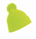 A vibrant RC28J neon green knit beanie from Result Winter Essentials, featuring a pom-pom on top.