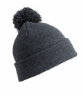 The RC28J by Result Winter Essentials is a dark gray knit beanie featuring a folded brim and a large pom-pom on top.