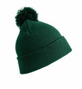 The RC28X by Result Winter Essentials is a green knit beanie featuring a pom-pom on top and a folded brim.