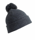 Introducing the RC28X, a stylish dark gray beanie by Result Winter Essentials, featuring a folded brim and a pom-pom on top.