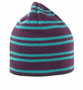 Introducing the RC354 from Result Winter Essentials: a purple knit beanie featuring turquoise horizontal stripes, designed with a simple and casual style.