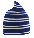 Result Winter Essentials RC354 beanie in blue with horizontal white stripes.