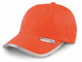 A cap featuring an orange design, a gray reflective brim, and a 3M Scotchlite label on the side, by Result Headwear under the product name RC35X.
