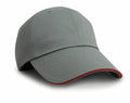 RC38X baseball cap by Result Headwear, featuring a gray color with a curved brim and a distinct red accent along the edge.