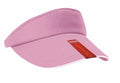 A pink visor hat from Result Headwear with a red "Spiro" logo on the front, model number RC48X.