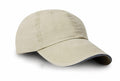 A RC54X beige baseball cap from Result Headwear, featuring a curved brim and detailed stitching on the front panels and top button.