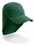A green RC69J Legionnaire cap by Result Headwear, featuring a long neck flap and a curved brim, is shown.