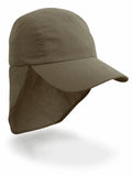 RC69X by Result Headwear is an olive green sun hat featuring a wide brim and a neck flap for added protection.
