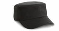 The RC70X by Result Headwear is a black military-style cap featuring a flat top and a short, curved brim.
