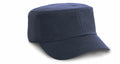 Product RC70X by Result Headwear is a navy blue military-style cap featuring a flat top and pre-curved brim.
