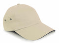 A beige RC72X baseball cap by Result Headwear, featuring ventilation eyelets on the sides, a curved brim, and a round button on top.