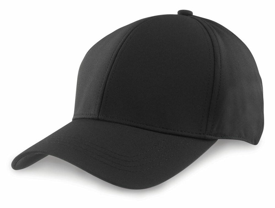 The RC73X by Result Headwear is a plain black baseball cap featuring a curved brim and structured crown.
