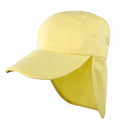 The RC76J by Result Headwear is a yellow cap featuring a long brim and a neck flap for sun protection.