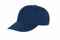 The RC80X from Result Headwear is a plain dark blue baseball cap featuring a curved brim and six-panel construction, seen from the front and slightly angled to the side.