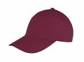 The RC81X by Result Headwear is a plain maroon baseball cap featuring a curved brim and six-panel design, showcased from the side against a white background.