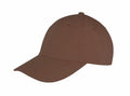 A Result Headwear RC81X baseball cap in plain brown with a curved brim, viewed from the front-left angle.