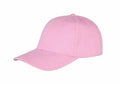 RC81X by Result Headwear: A plain pink baseball cap featuring a curved brim and a button top, shown from a side angle.
