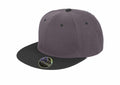A stylish gray and black snapback cap from Result Headwear, the RC82X, features a flat brim with a "Snap" sticker, a structured design, and ventilation holes on top.
