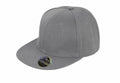 The Result Headwear RC83X is a grey snapback cap featuring a flat brim and a sticker on the brim.