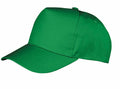 A baseball cap with a curved brim in plain green from Result Headwear, product code RC84J.