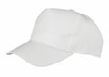 The RC84J by Result Headwear is a plain white baseball cap featuring a curved brim and an adjustable back strap.