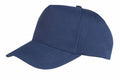 A Result Headwear RC84X baseball cap in blue, featuring a curved brim and button top, shown in a three-quarter view. The cap appears to be plain with no logos or designs.