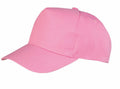 The RC84X by Result Headwear is a simple pink baseball cap featuring a curved brim and an adjustable back.