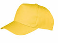 The RC84X by Result Headwear is a plain yellow baseball cap featuring a curved brim and a button on top, showcased against a white background.