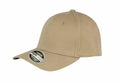 A beige baseball cap from Result Headwear, featuring the RC85X design with a curved brim and a sticker on the front.
