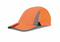 Introducing the RC86X by Result Headwear: a vibrant orange baseball cap featuring subtle light gray accents along the sides and brim, complete with a distinctive red tag on the edge of the brim.