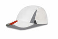 Introducing the RC86X by Result Headwear: a sleek and modern baseball cap in white and gray, showcasing a stylish red and white label on the brim, complemented by a gray accent along the sides.