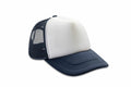 The image features the RC89X, a navy and white trucker hat with a mesh back by Result Headwear, displayed on a white background.