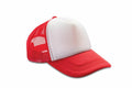 The RC89X by Result Headwear, featuring a red and white design with a red mesh back and brim, is displayed on a white surface.