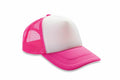 The RC89X by Result Headwear is a trucker hat featuring a pink and white color scheme with a mesh back panel.