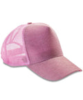 The RC90X by Result Headwear is a pink trucker cap featuring a curved brim and a mesh back panel.