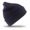 The RC929 by Result Genuine Recycled, a navy blue knit beanie featuring a folded brim, is displayed against a white background.