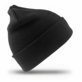 The RC933, a black knit beanie with a folded brim from Result Genuine Recycled, is displayed on a white background.
